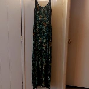 Floral black and green flower pattern shear dress